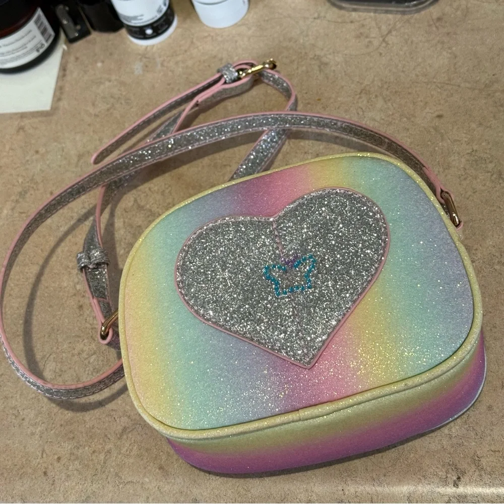 New Mipasties Heart Rainbow Glitter Crossbody Purse | Kids Mini Bag